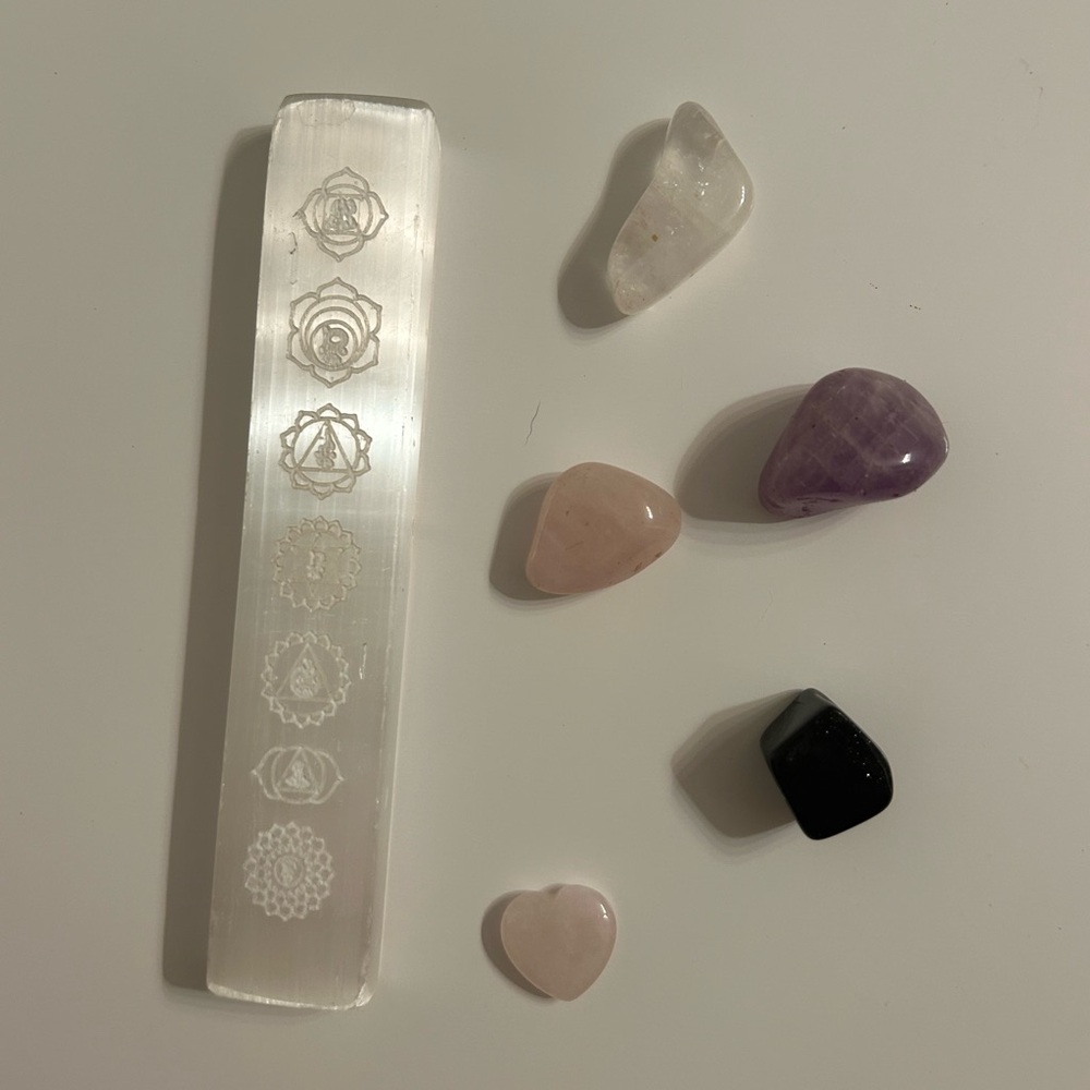 Selenite Stick and Crystal Set